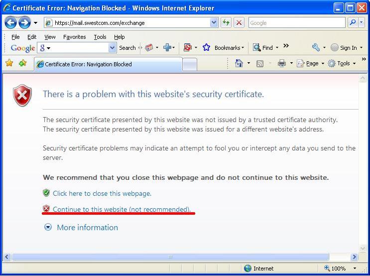 When I Read E Mails In My Browser I Have An Error Message About A Problem With Website S Security Certificate